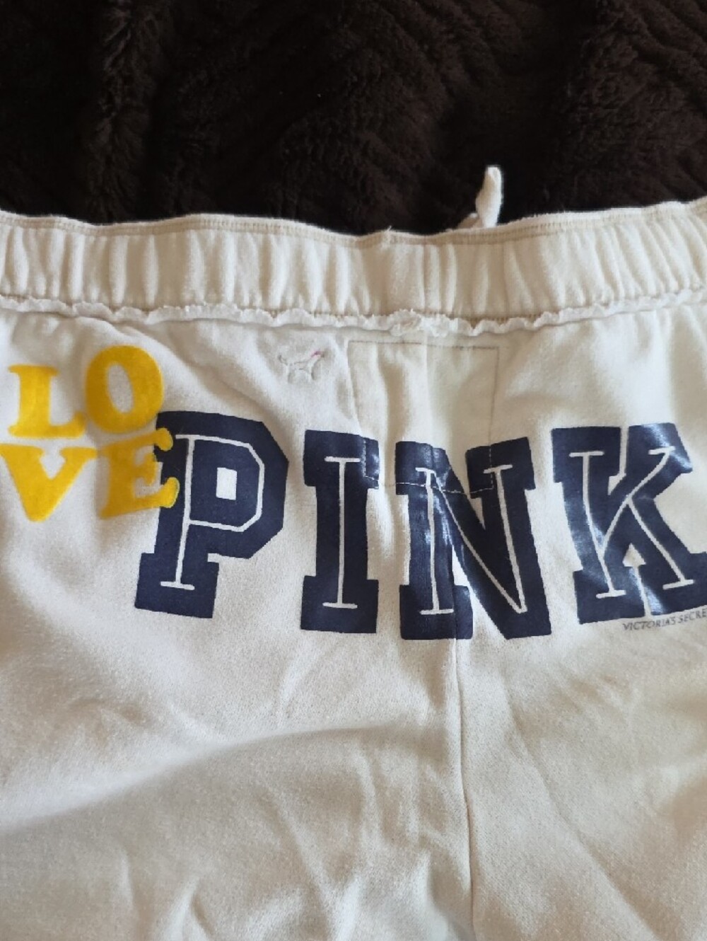 Victoria's Secret PINK White Shorts with Navy Logo and Yellow Accent - Picture 4 of 4